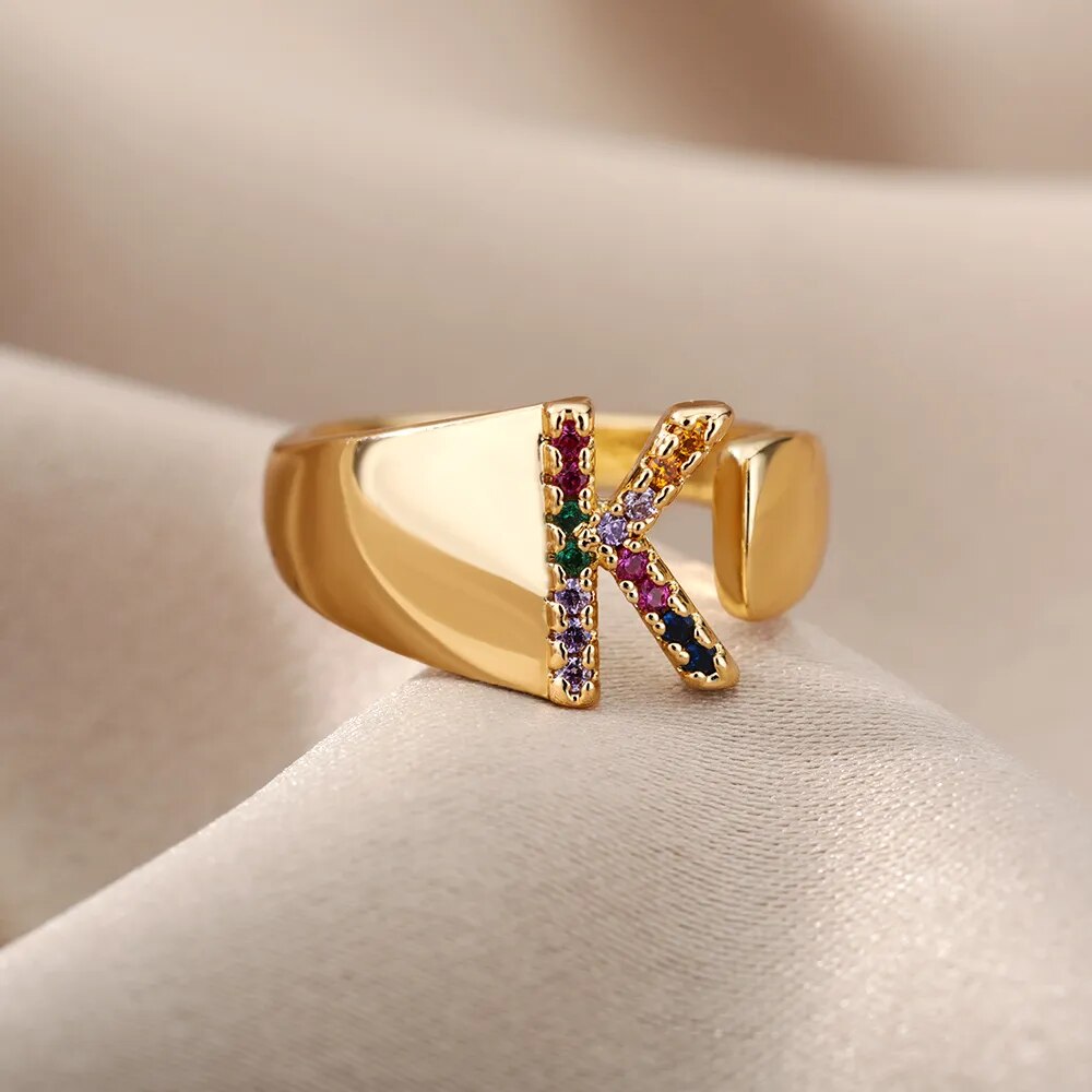 RAINBOW Chunky Jewel Initial Ring