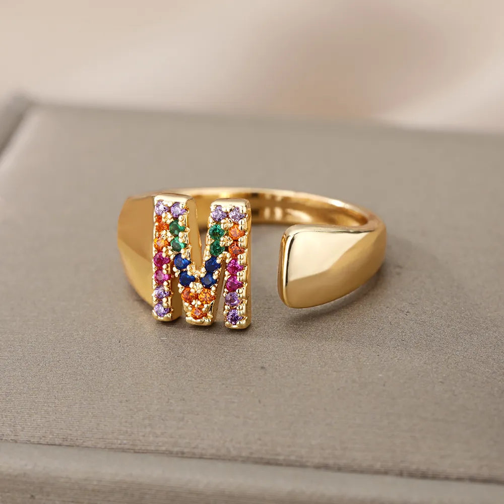 RAINBOW Chunky Jewel Initial Ring