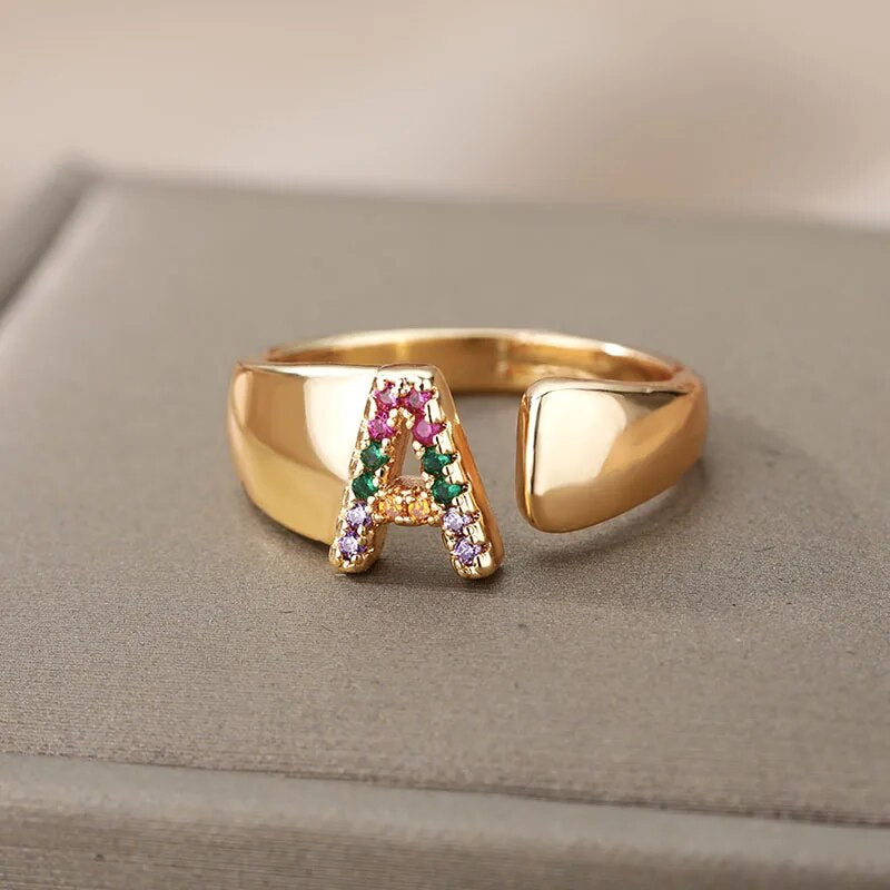 RAINBOW Chunky Jewel Initial Ring