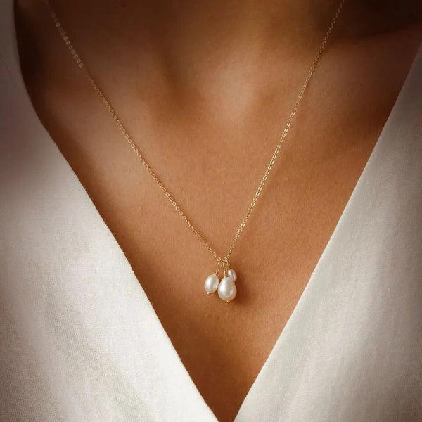 PEARL Droplet Necklace - with 5 real removable pearls